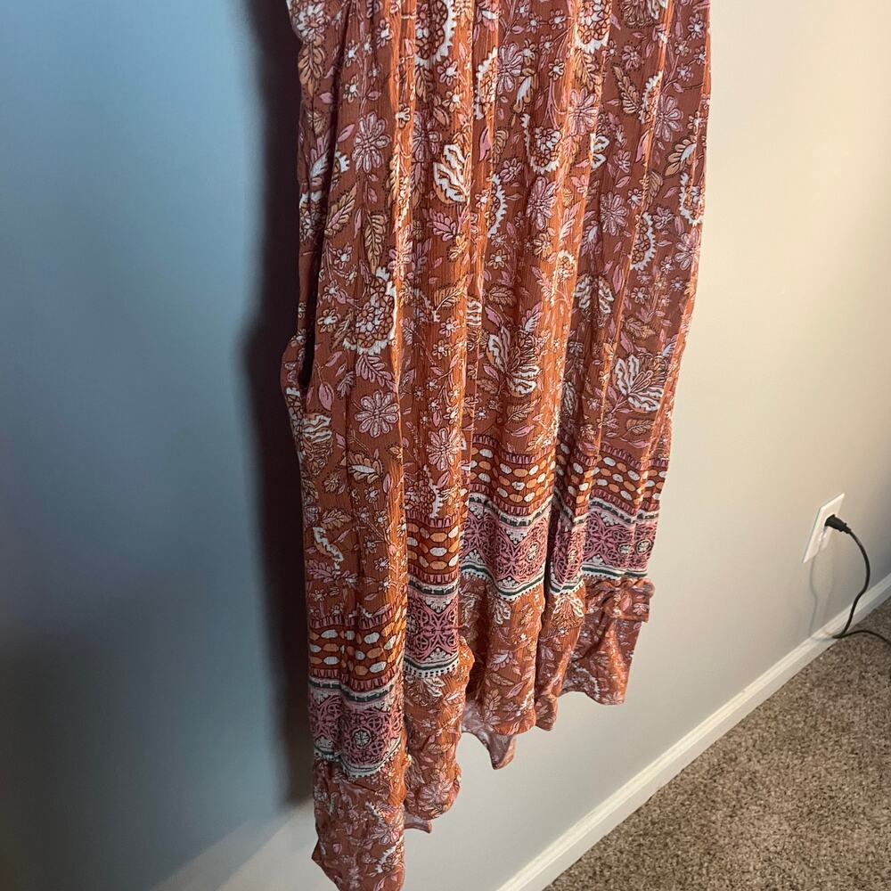 Knox Rose SZ Large Floral Ruffle Short Sleeve Full Length Orange Pink Dress EUC - Picture 8 of 12